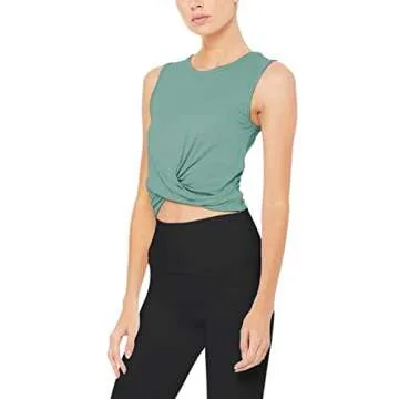 Bestisun Cropped Tank Tops Crop Workout Shirts Gym Exercise Wear Yoga Activewear for Women Gray Green L