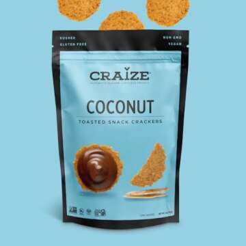 Craize Coconut Crisps | Gluten Free, Vegan, Kosher, Toasted Corn Crackers | 3 pack, 4 oz each