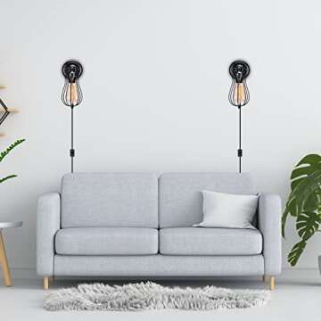 Licperron Wall Sconces Plug in, Plug in Wall Light Set of 2, E26 Base Vintage Style Wall Sconces Set...