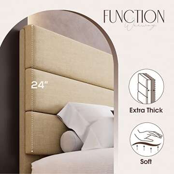 WEEWAY King Bed Frame Platform Bed with Linen Fabric Upholstered Headboard and Wooden Slats Support, Heavy Duty Mattress Foundation, No Box Spring Needed, Easy Assembly, Beige