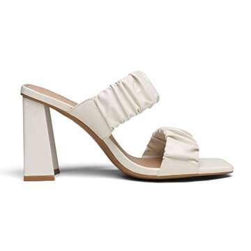 DREAM PAIRS White High Chunky Block Square Toe Heels for Women Slip On Mules Open-Toe Strap Pumps SandalsSize 8 SDHS2209W