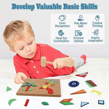 Steventoys Fine Motor Toys, Hammer and Nails Game for Kids Aged 3+, Tap Games Toys, Wooden Hammering Pounding Toy, Farm Theme Wooden Blocks Puzzle