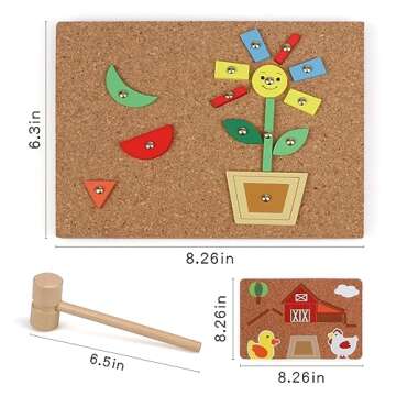 Steventoys Fine Motor Toys, Hammer and Nails Game for Kids Aged 3+, Tap Games Toys, Wooden Hammering Pounding Toy, Farm Theme Wooden Blocks Puzzle