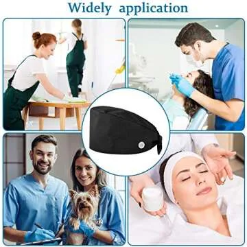 SATINIOR 4 Pieces Adjustable Bouffant Hats Button Sweatband Cap Tie Back Hats for Women Men (Black)
