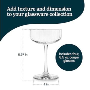 Libbey Paneled Cocktail Coupe Glasses Set of Four