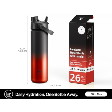 POWCAN 26 oz Insulated Water Bottle with 2-in-1 Lid