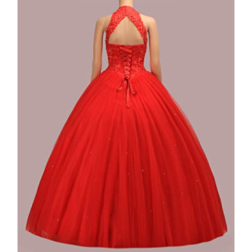 CharmingBridal Halter Quinceanera Dress Prom Pageant Party Sweet 16 Ball Gowns Red