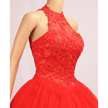 CharmingBridal Halter Quinceanera Dress Prom Pageant Party Sweet 16 Ball Gowns Red