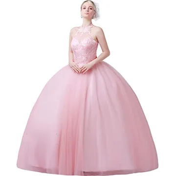 CharmingBridal Halter Quinceanera Dress Prom Pageant Party Sweet 16 Ball Gowns Red