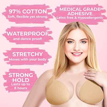 TwiinsBra Breast Lift Tape - 3 Pairs w/Nipple Covers - Boob Tape - Boobtape (Vanilla, DD-DDDD)