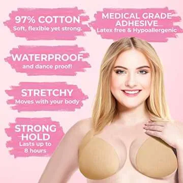 TwiinsBra Breast Lift Tape - 3 Pairs w/Nipple Covers - Boob Tape - Boobtape (Vanilla, DD-DDDD)
