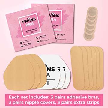 TwiinsBra Breast Lift Tape - 3 Pairs w/Nipple Covers - Boob Tape - Boobtape (Vanilla, DD-DDDD)