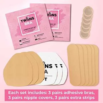 TwiinsBra Breast Lift Tape - 3 Pairs w/Nipple Covers - Boob Tape - Boobtape (Vanilla, DD-DDDD)