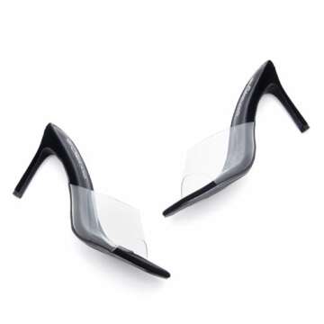 Shoe Land Melrose Women's High Heels Stiletto Heeled Slides, Square Open Toe One Band Slip-On Heeled Mules – Dressy Clear Heeled Sandals for Prom Party Wedding and Vacation, ClearBlack, Size 11.0