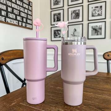 Straw Cover Cap for Stanley Cup, 4pcs 0.4in 10mm Diameter Reusable Dust-Proof Straw Topper Compatible with Simple Modern and Tumbler with Lid and Straw, Valentine's Day gift(4pcs pink love set)