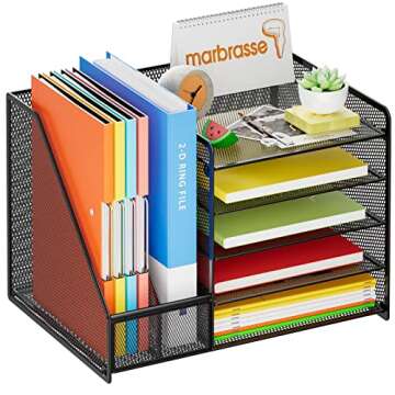 Marbrasse Desk Organizer with File Holder, 5-Tier Paper Letter Tray Organizer, Mesh Desk Organizers ...