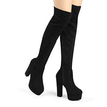 Allegra K Women's Platform Block Heel Black Over Knee High Boots - 6.5 M US