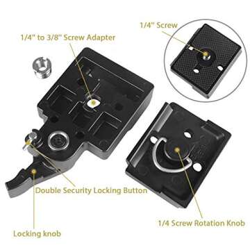 UTEBIT 323 RC2 Quick Release Plate, Metal Rapid Adapter with 1/4" and 3/8" Camera Screw Tripod Mount...