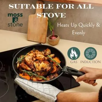 Moss & Stone 10pcs Black Pots and Pans Set Non Stick, Cookware Sets Detachable Handle, RV Kitchen Set Removable Handle, Oven Safe, Induction Ready, Stackable Non-stick Set, Camping Cookware Set