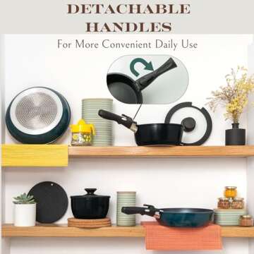 Moss & Stone 10pcs Black Pots and Pans Set Non Stick, Cookware Sets Detachable Handle, RV Kitchen Set Removable Handle, Oven Safe, Induction Ready, Stackable Non-stick Set, Camping Cookware Set