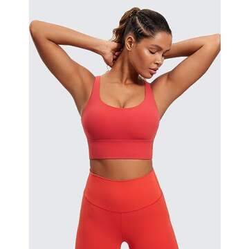 CRZ YOGA Women's Strappy Longline Sports Bra - Medium Impact Criss Cross Yoga Padded Workout Crop To...