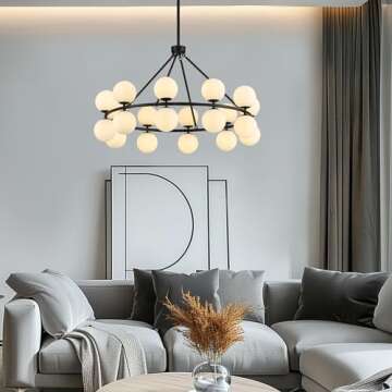 MERCASA Modern Black Chandeliers 35" Large Round Chandelier with Milk Glass Balls Wagon Wheel Ceiling Pendant Light Fixture Farmhouse for Dining Room Living Room Staircase