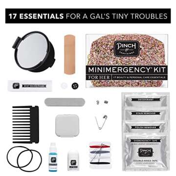 Pinch Provisions Rose Gold Minimergency Kit, Includes 17 Travel-Sized Cosmetic Essentials, Convenien...
