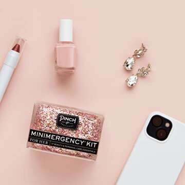 Pinch Provisions Rose Gold Minimergency Kit, Includes 17 Travel-Sized Cosmetic Essentials, Convenient for Purses, Emergency Beauty Accessories, Gifts for Holiday’s & Birthday’s