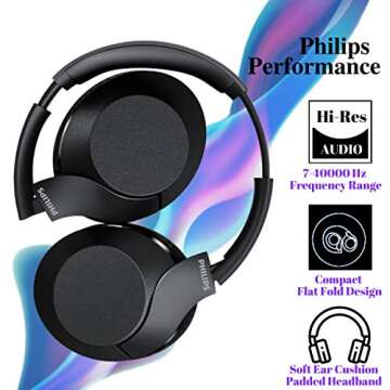 Philips PH802 Wireless Bluetooth Over-Ear Headphones Noise Isolation Stereo with Hi-Res Audio, up to 30 Hours Playtime with Rapid Charge (TAPH802BK)