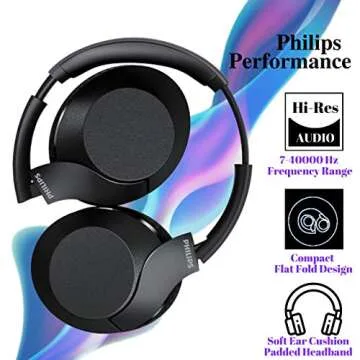 Philips PH802 Wireless Bluetooth Over-Ear Headphones Noise Isolation Stereo with Hi-Res Audio, up to 30 Hours Playtime with Rapid Charge (TAPH802BK)