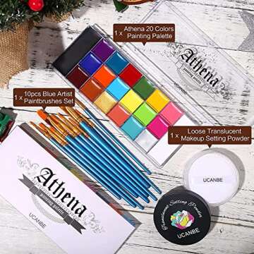 UCANBE Athena Face Body Paint Oil Palette + Translucent Setting Powder + 10PCS Brushes Set, Professi...