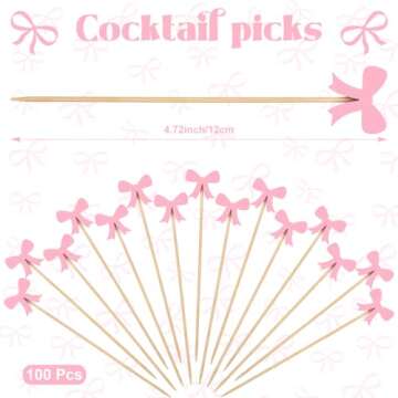 Tioncy100 Pcs Pink Bow Cocktail Picks Swizzle Stick Toothpicks 4.72 Inch Long Bamboo Fancy Toothpick...