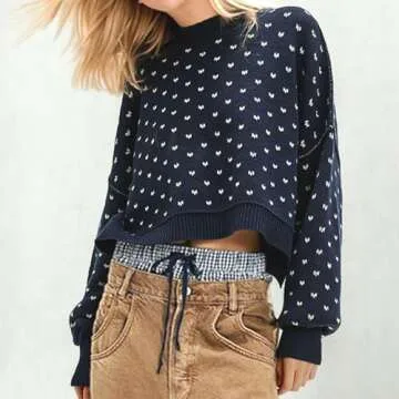 Chic Women Crop Heart Pullover Sweater for Trendy Style
