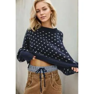 Chic Women Crop Heart Pullover Sweater for Trendy Style