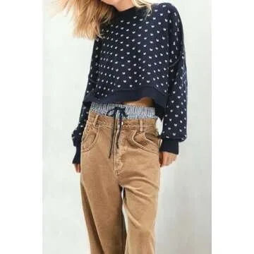 Chic Women Crop Heart Pullover Sweater for Trendy Style