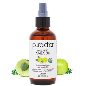 PURA D'OR 4 Oz ORGANIC Amla Oil, 100% Pure USDA Certified Premium Grade Oil, Cold Pressed, Unrefined...