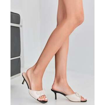 Coutgo Womens Kitten Heels Bow Mules for Stylish Comfort