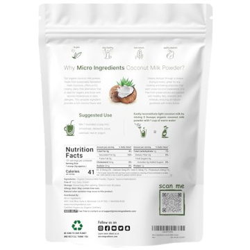 Micro Ingredients Organic Coconut Milk Powder, 2 Pound (32 Ounce), Plant-Based Creamer, Perfect for Coffee, Tea and Smoothie, Non-GMO and Keto Friendly