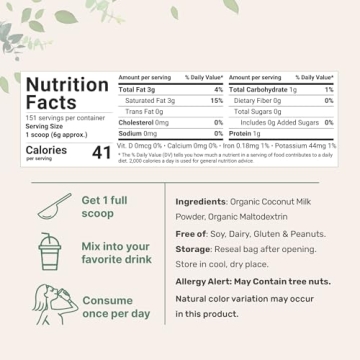 Micro Ingredients Organic Coconut Milk Powder, 2 Pound (32 Ounce), Plant-Based Creamer, Perfect for Coffee, Tea and Smoothie, Non-GMO and Keto Friendly