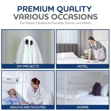 Linteum Textile Supply White Bed Sheet Twin 180 Thread Count Flat Sheets Durable Breathable Poly Cotton Blend Top Sheets for Hospital Bed, Massage Table, Spa, Home, Hotel [66x104 Inches 12 Pack]