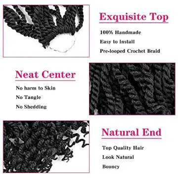 TOZIKA Wavy Senegalese Twist Crochet Hair 12 Inch for Black Women Pre-twisted Kids Crochet Hair 6 Packs Braids Ends Synthetic Hair Extension(1B#)