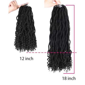 TOZIKA Wavy Senegalese Twist Crochet Hair 12 Inch for Black Women Pre-twisted Kids Crochet Hair 6 Packs Braids Ends Synthetic Hair Extension(1B#)