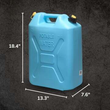 Scepter Water Can with Easy-Pour Spout for Camping/Emergency/Off-Road, 5 Gallon, Blue