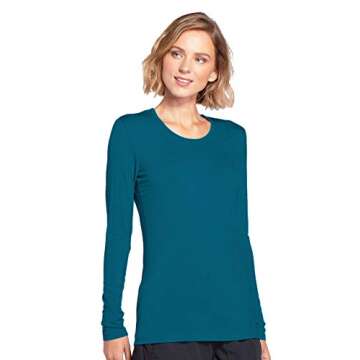Cherokee Women's Long Sleeve Knit Shirt, Caribbean Blue, X-Large