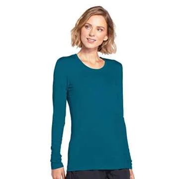Cherokee Women's Long Sleeve Knit Shirt, Caribbean Blue, X-Large