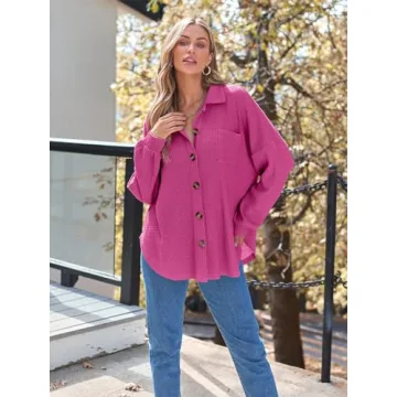 AUTOMET Womens Fall Cothes 2025 Fashion Country Concert Outfits Waffle Knit Shackets Corduroy Jackets Button Down Shirts Tops HotPink L