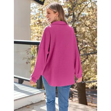 AUTOMET Womens Fall Cothes 2025 Fashion Country Concert Outfits Waffle Knit Shackets Corduroy Jackets Button Down Shirts Tops HotPink L