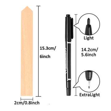 Whaline 50Pcs Wooden Plant Labels with A Marker Pen, Waterproof Pointed Wooden Plant Sign Tags Eco-F...