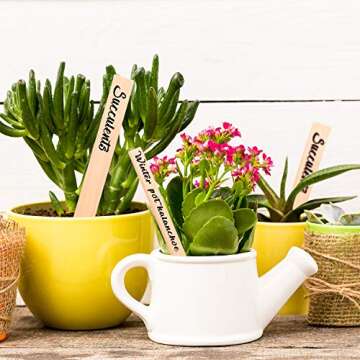 Whaline 50Pcs Wooden Plant Labels with A Marker Pen, Waterproof Pointed Wooden Plant Sign Tags Eco-Friendly Garden Markers for Seed Potted Herbs Flowers Vegetables (15 x 2 cm)
