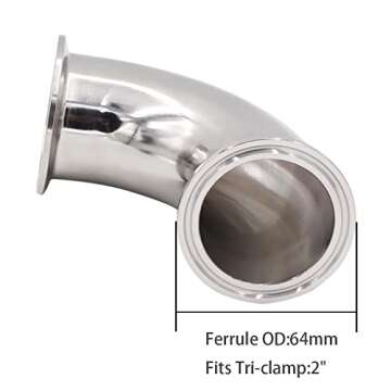 DERNORD 2" Tube OD Sanitary Ferrule Elbow 90 Degree Pipe Fitting with 2 Silicone Gaskets SUS304 Tri Clamp 2 Inch